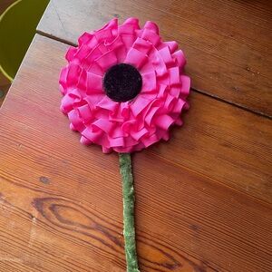 Beautiful Pink Flower Mirror with Velveteen Covered Handle